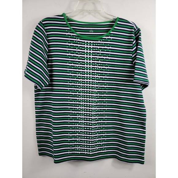 Allison Daley Tops - Allison Daley T-Shirt Top Short Sleeve Striped Studs Color  green navy  XL